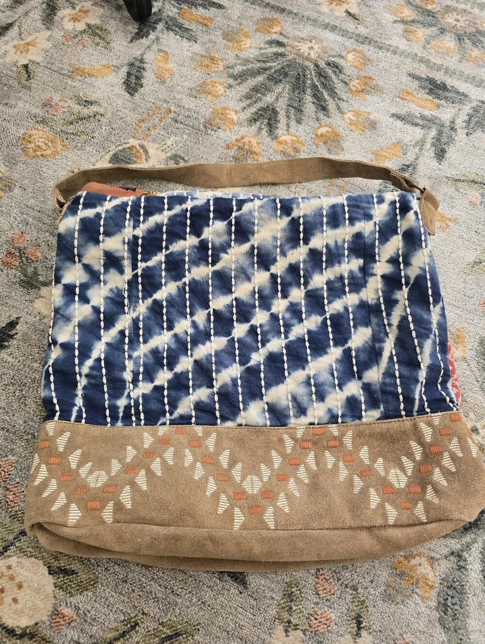 Free People Boho Patchwork Embellished Hobo Shoulder Bag Large